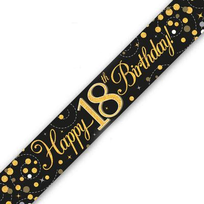 Black & Gold Sparkling Fizz 18th Birthday Banner - (6ct)