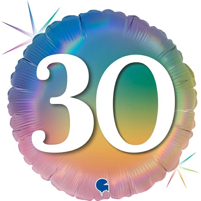 Happy 30 Colourful Rainbow Balloon - 18" Foil Unpackaged