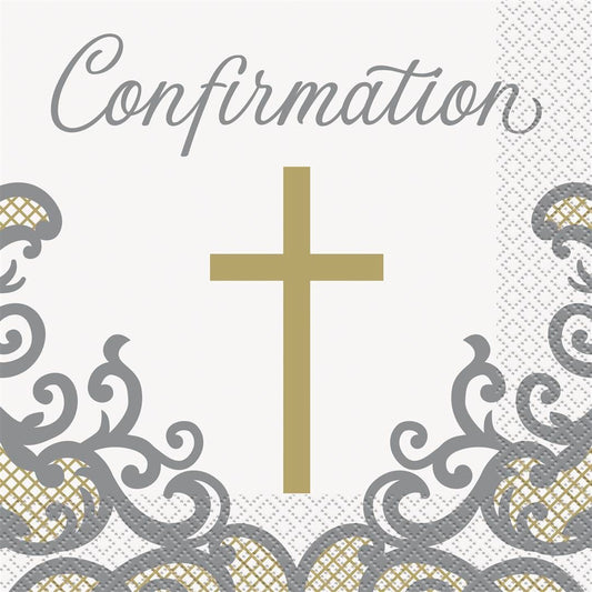 Fancy Gold Cross Confirmation Napkin - (16 Pack)