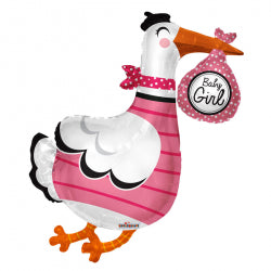 Baby Girl Stork Supershape Balloon - Foil
