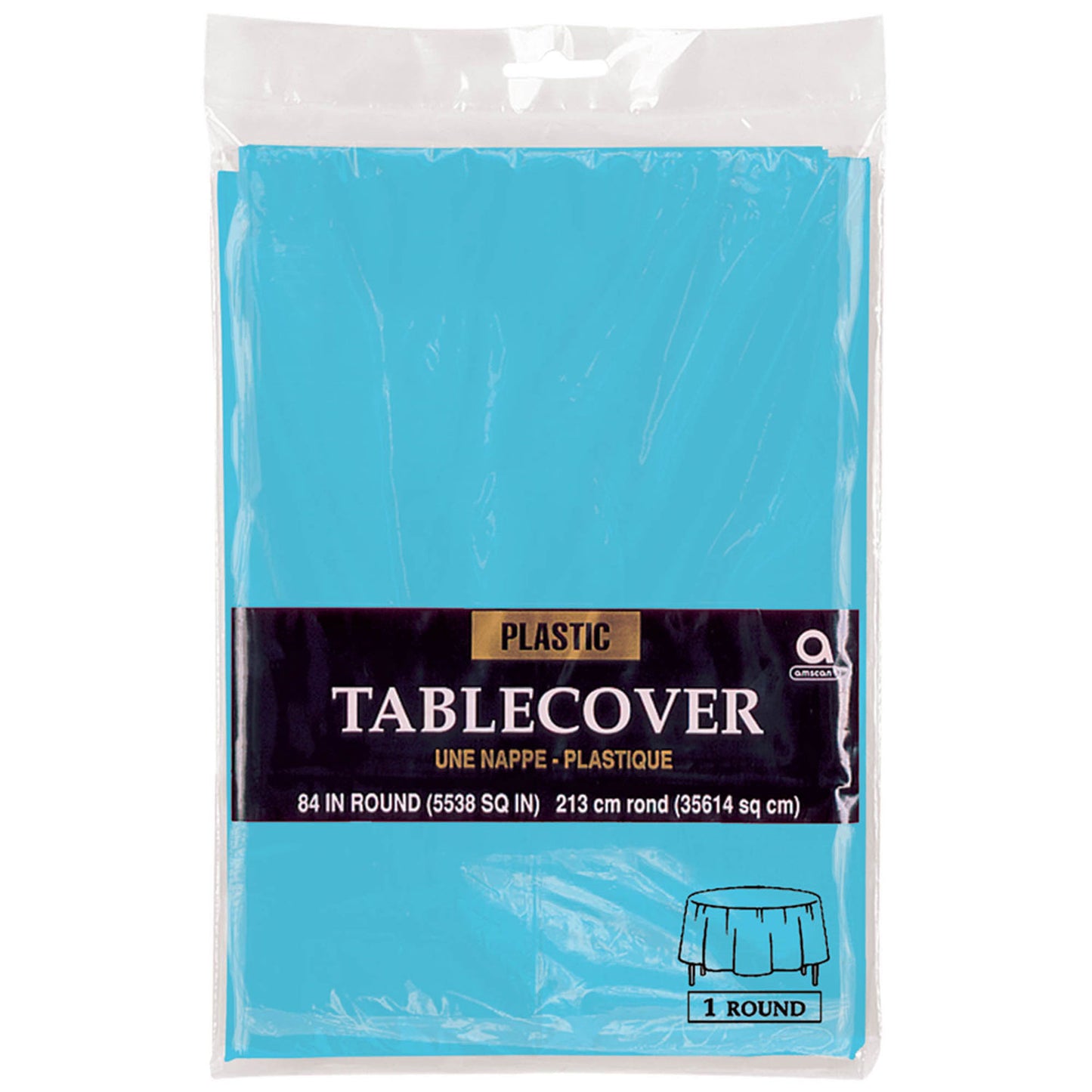 Caribbean Blue ROUND Plastic Tablecovers 2.13m - 1PC