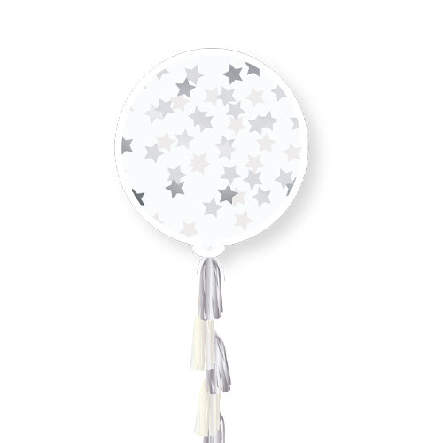 Silver Stars Confetti & Tassel Balloon - 36" Latex (1ct)