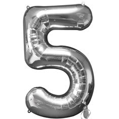 Silver Number 5 Balloon - 34" Foil