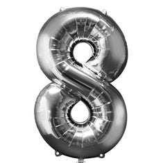 Silver Number 8 Balloon - 34" Foil