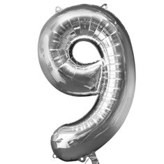 Silver Number 9 Balloon - 34" Foil