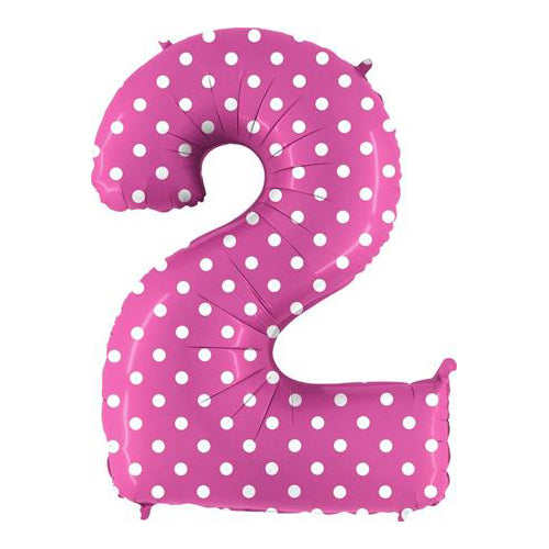 Pink Number 2 Polka Dot Balloon - 40" Foil