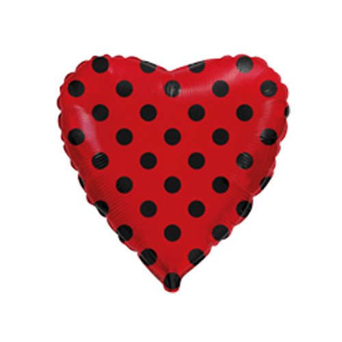 Red & Black Dots Heart Balloon - 18" Foil