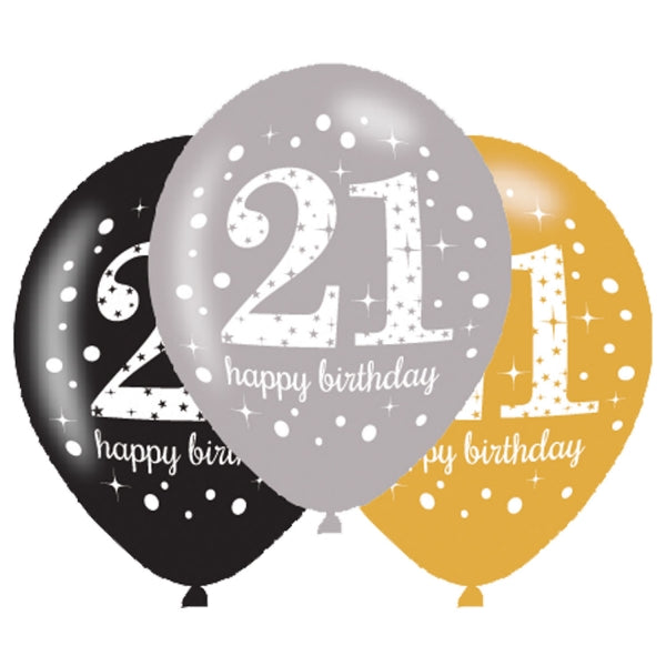 Age 21 Birthday Gold Sparkling Celebration Balloons - 11" Latex (6ct)