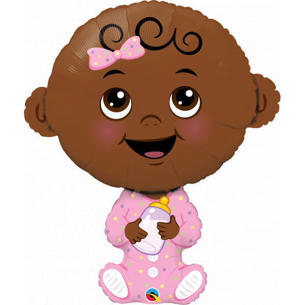 Dark Skin Tone Baby Girl Shape Balloon - 38" Foil
