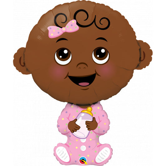 Dark Skin Tone Baby Girl Shape Balloon - 38" Foil