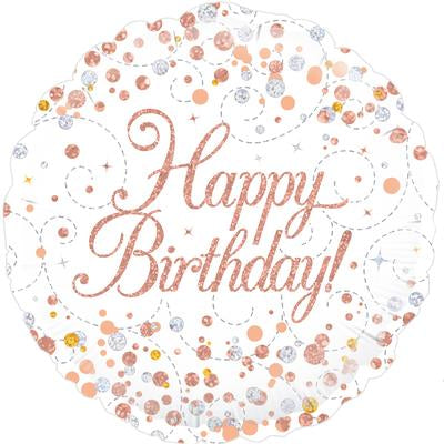 White & Rose Gold Sparkling Fizz Birthday Holographic Balloon - 18" Foil