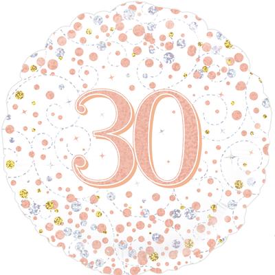 White & Rose Gold Holographic 30th Sparkling Fizz Birthday Balloon - 18" Foil