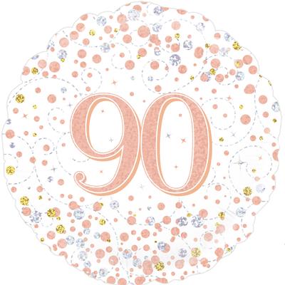 White & Rose Gold Holographic 90th Sparkling Fizz Birthday Balloon - 18" Foil