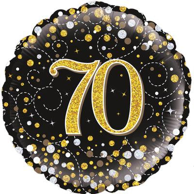 Black & Gold Holographic Sparkling Fizz 70th Birthday Balloon - 18" Foil