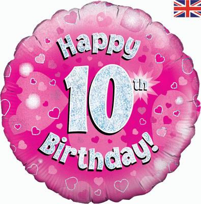 Pink Holographic Happy 10th Birthday Balloon - 18" Foil