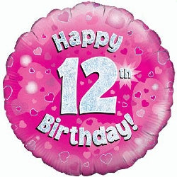 Pink Holographic Happy 12th Birthday Balloon - 18" Foil