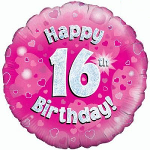 Pink Holographic Happy 16th Birthday Balloon - 18" Foil