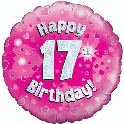 Pink Holographic Happy 17th Birthday Balloon - 18" Foil