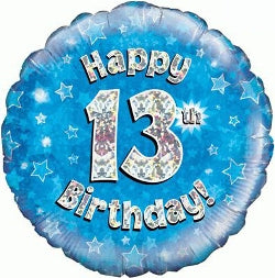 Blue Holographic Happy 13th Birthday Balloon - 18" Foil