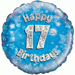 Blue Holographic Happy 17th Birthday Balloon - 18" Foil