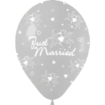 Just Married Pearl Silver Balloons - 11" Latex (50ct) EOL