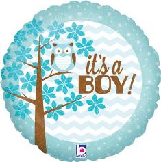 Holographic It’s a Boy Baby Owl Balloon - Foil