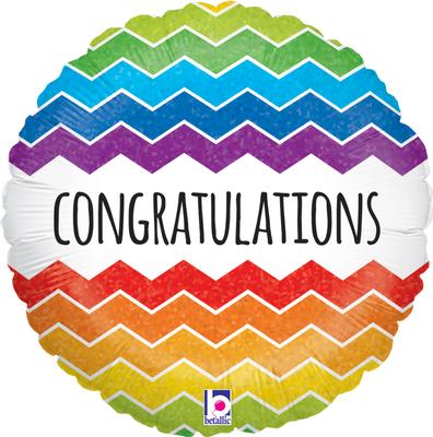 Chevron Congratulations Holographic Balloon - 18" Foil Packaged
