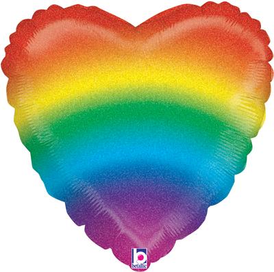 Holographic Glitter Rainbow Heart Balloon - 18" Foil