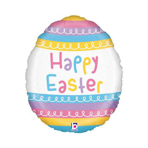 Pastel Stripes Easter Egg Holographic Balloon - Foil 18"