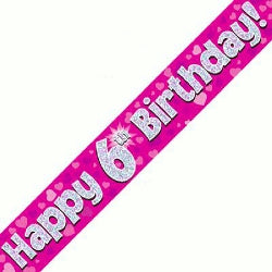 Pink 6th Birthday Banner - (6ct)
