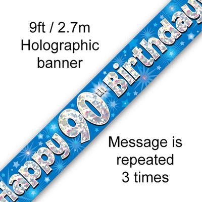 Blue 90th Birthday Banner - (6ct)