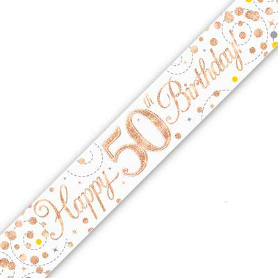 White & Rose Gold Sparkling Fizz 50th Birthday Banner - (6ct)