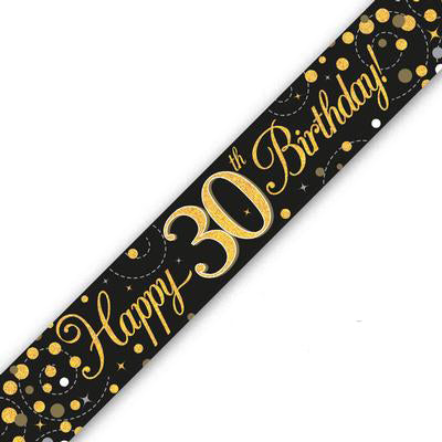 Black & Gold Sparkling Fizz 30th Birthday Banner - (6ct)