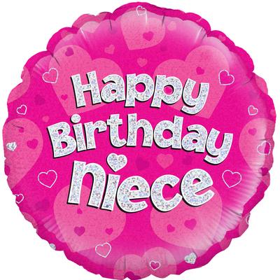 Happy Birthday Niece Pink Holographic Balloon - 18" Foil