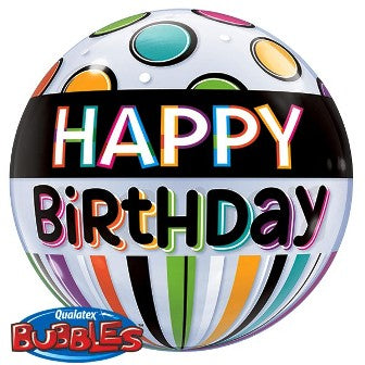 Birthday Black Band & Dots Single Bubble Balloon - 22" Bubble