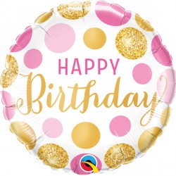 Pink & Gold Birthday Dots Balloon - 18" Foil