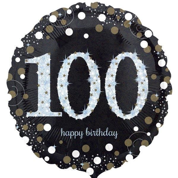 Age 100 Birthday Black and Gold Balloon - 18" Foil
