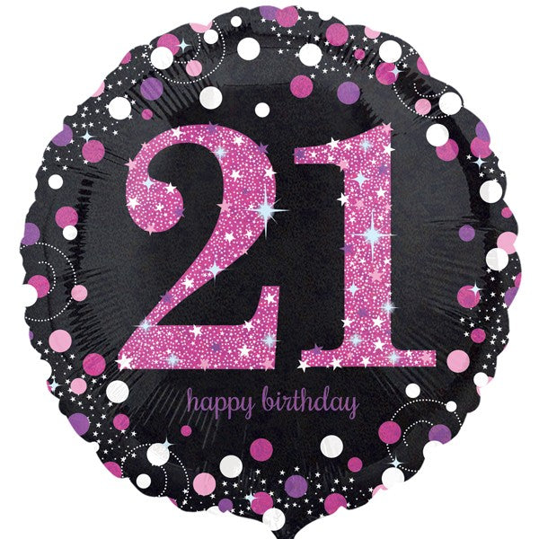 Age 21 Birthday Black and Pink Balloon - 18" Foil