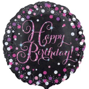 Black & Pink Happy Birthday Balloon - 18" Foil