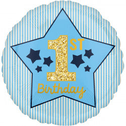 Blue & Gold Boy 1st Birthday Balloon - 18" Foil