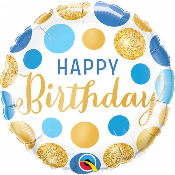 Blue & Gold Dots Birthday Balloon - 18" Foil