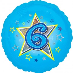 Age 6 Blue Stars Balloon - 18" Foil
