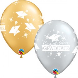 Gold & Silver Congratulations Graduate Caps Balloon - 11" Latex (25ct)