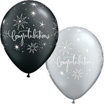 Pearl Onyx Black & Silver Elegant Congratulations Balloons - 11" Latex (25ct)