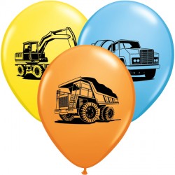 Pale Blue, Yellow & Orange Construction Trucks Balloons - 11" Latex (25ct)