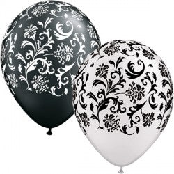 Pearl Onyx Black & Pearl White Damask Balloons - 11" Latex (25ct)