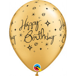 Gold with Black Ink Birthday Elegant Sparkles & Swirls Balloon - 11" Latex (25ct)