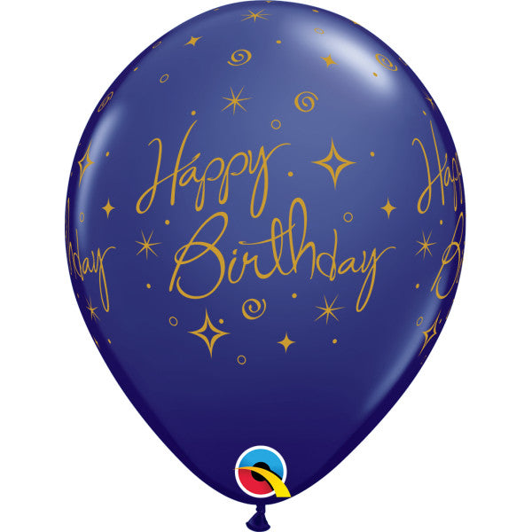 ELEGANT SPARKLES & SWIRLS Happy Birthday NAVY W/GOLD INK - 11" (25CT)