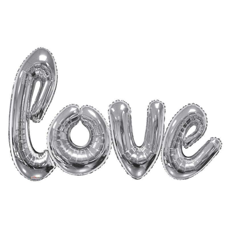 Giant Silver Love Script Balloon - Foil (84"/218cm x 53"/ 134cm)