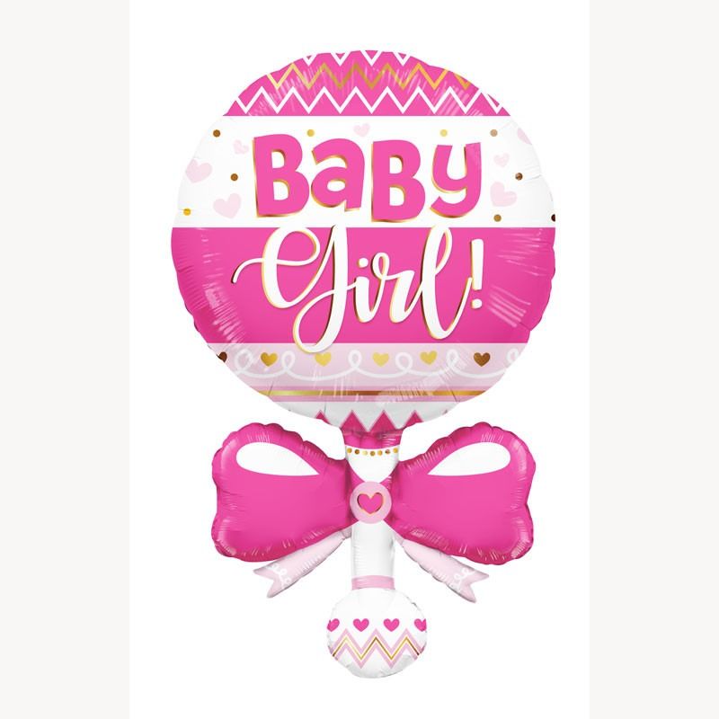 Baby Rattle Shape Pink Balloon - Foil 36"/91cm